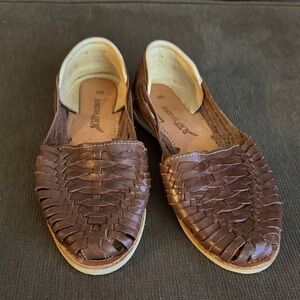 Red Hawk Dark Brown Woven Leather Flats